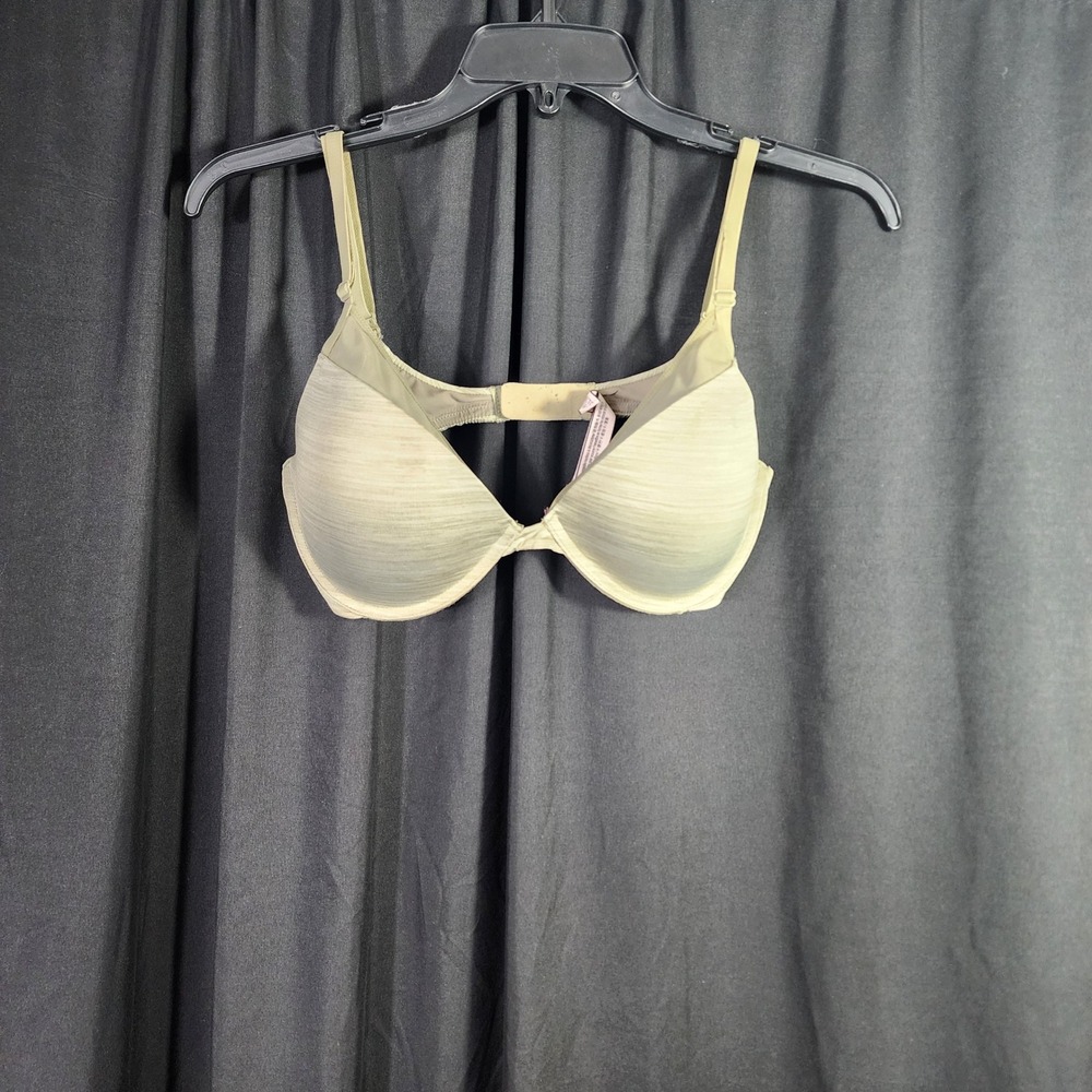 Victoria's Secret Padded‎ Plunge Bra Sage Green Textured Underwire 34D E75
